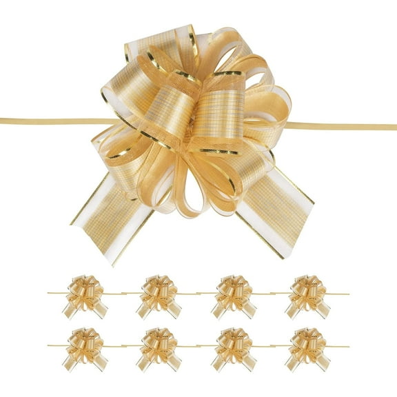 10 PCS Large Pull Bow Gift Wrapping Bows, Pull Bow with Ribbon for Wedding Gift Baskets, Party Gift Wrap Bows, Presents Decorating Bows Gold