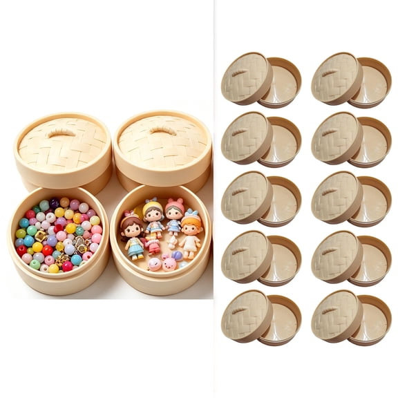 10 PCS Large Round Dumpling Storage Containers with Lids, 3.94 in Large Round Boxes, Cute Steamer Style Desk Organizer, DIY Bun Display Case, Craft & Home Storage Organizer