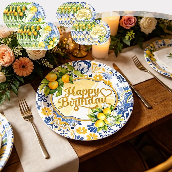 10 PCS Lemon Birthday Party Plates, Disposable Paper Dinner Plates, Lemon Party Supplies Decorations for Summer Birthday Bridal Shower BBQ Picnic Wedding Tableware