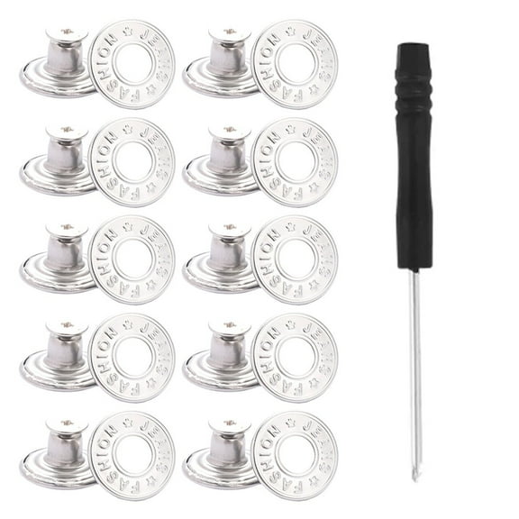 10 PCS Metal Jeans Buttons 17mm Replacement No-Sew Screw Button Repair Kit DIY