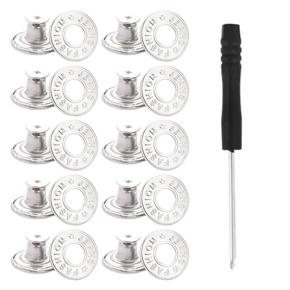 10 PCS Metal Jeans Buttons 17mm Replacement No-Sew Screw Button Repair Kit DIY