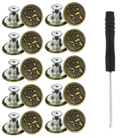 10 PCS Metal Jeans Buttons 17mm Replacement No-Sew Screw Button Repair Kit DIY