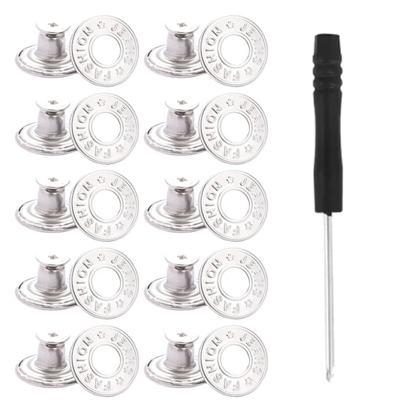 10 PCS Metal Jeans Buttons 17mm Replacement No-Sew Screw Button Repair Kit DIY