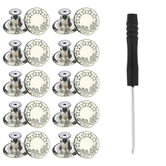 10 PCS Metal Jeans Buttons 17mm Replacement No-Sew Screw Button Repair Kit DIY