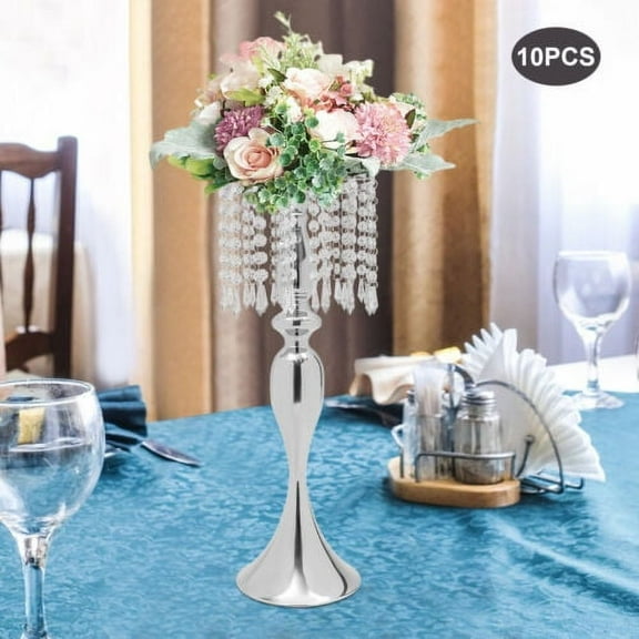 10 PCS Metal Silver Flower Vase Wedding Table Centerpieces Crystal Flower Stand