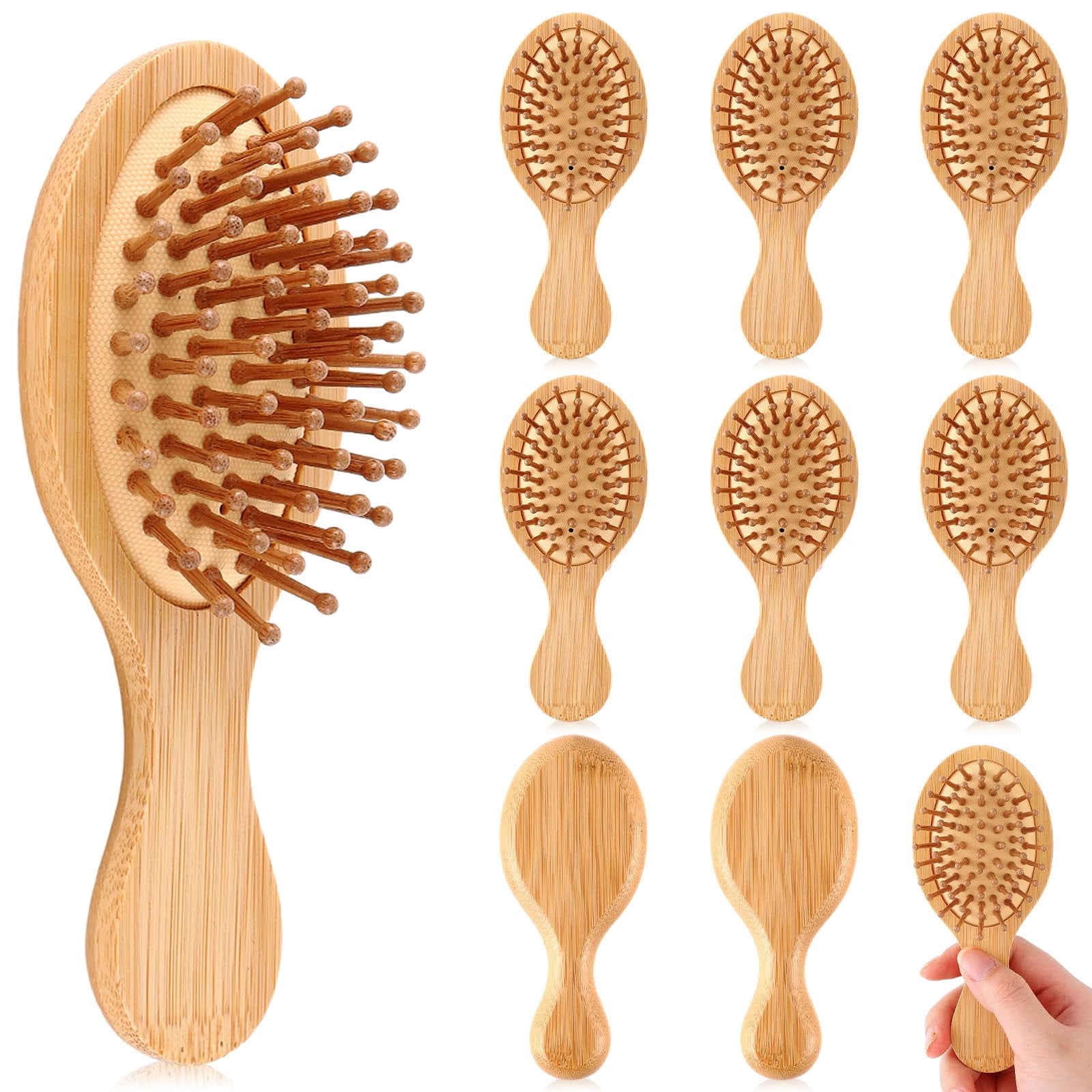 10 PCS Mini Bamboo Hair Brush for Women and Men, Portable Natural Wood Travel Hairbrush for Wet and Dry Hair, Scalp Massage Detangling Brush for Daily Summer Travel Gym Handbag Use