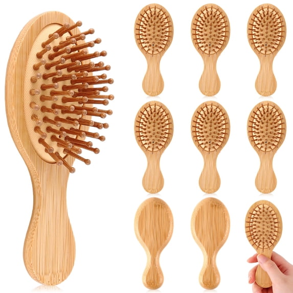 10 PCS Mini Bamboo Hair Brush for Women and Men, Portable Natural Wood ...