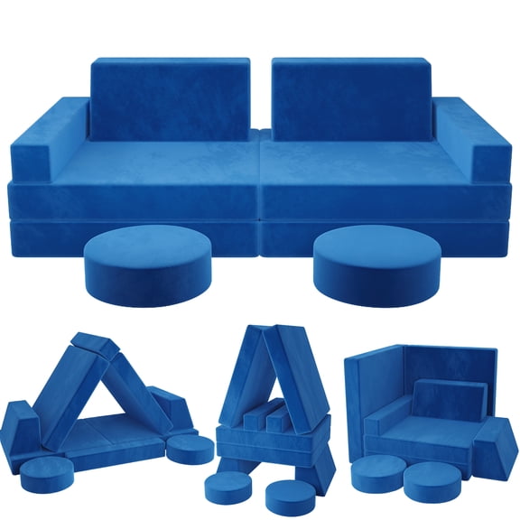 10 PCS Modular Kids Play Couch, DIY Convertible Foam Sectional Sofa for Toddlers, Soft Floor Cushion Play Furniture, Creative Play Fort for Boys Girls, Ideal for Bedroom Playroom