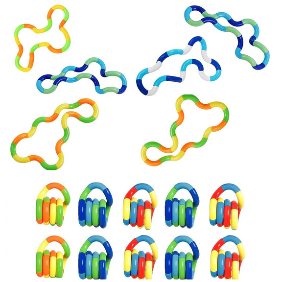 10 PCS Multicolored Quiet Fidgets Toys for Unique Fidget Experience, Anti Anxiety Sensory Toys Combine into New Shapes, Brain Imagination Tools, Relax Therapy Educational Toy Twisty Bendy Fidget Toys