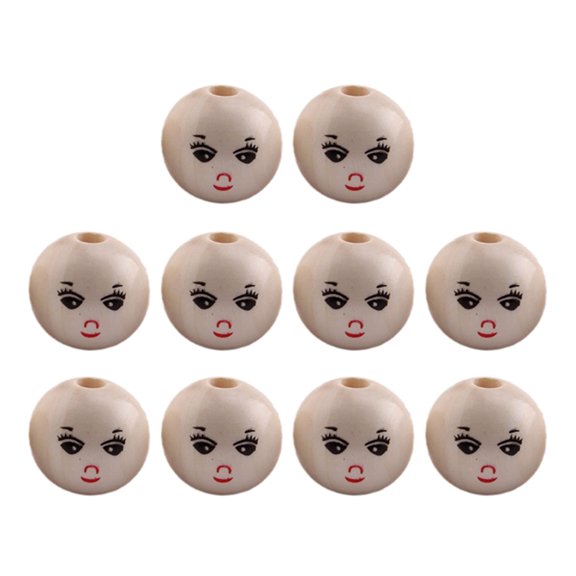 10 PCS Natural Beads Cute Smiling Face Pattern Jewelry Making Supplies Face Beads Round Bead for