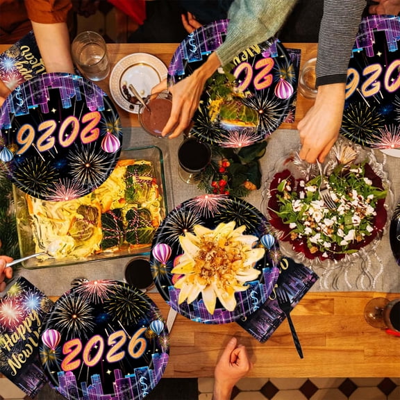 10 PCS New Year Paper Plates, Disposable Holiday Plates with Colorful 2026 Celebration Print for New Year Eve Dinner, Dessert Buffet and 2026 Party Table Decor, 9 Inch