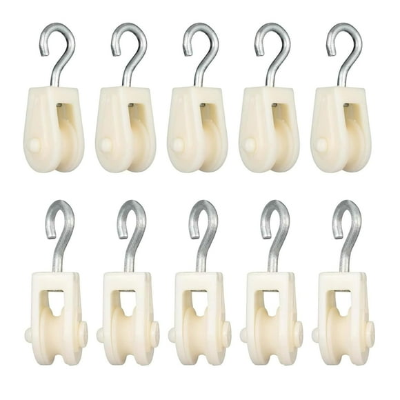 10 PCS Nylon Pulley, Small Pulleys, Plastic Single Sheave Lifting Rope Pulley Set, Plastic Pulley Mini for Wire Amateur Radio Loop Antennas, Rope Pulley for Outdoor Clotheslines White