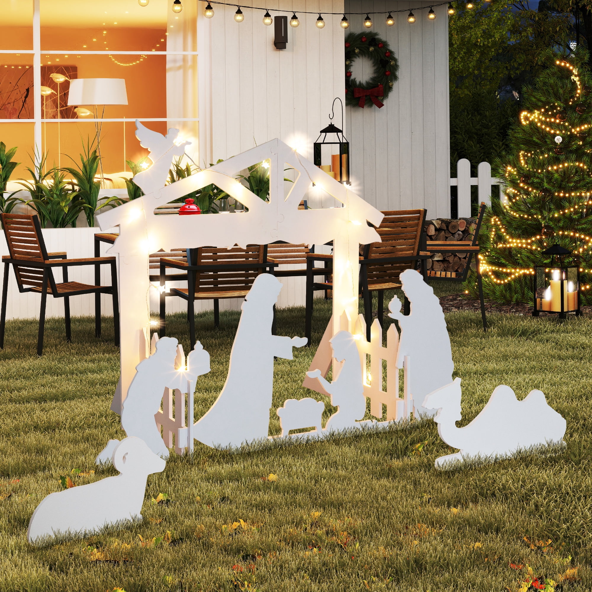 10 PCS Outdoor Nativity Scene Lighted Christmas Family Yard Decoration Nativity Sets Weatherproof, White