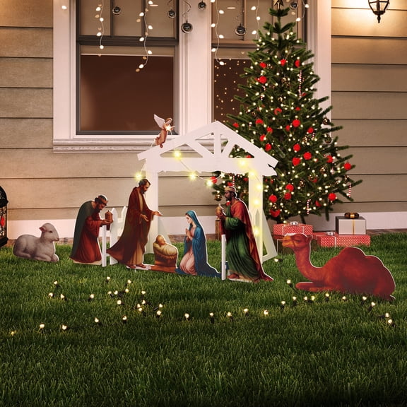 10 PCS Outdoor Nativity Scene Lighted Christmas Family Yard Decoration Nativity Sets Weatherproof, White