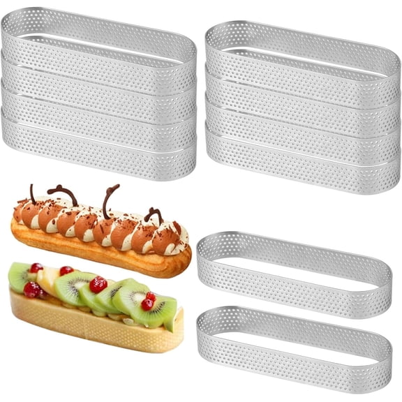 10 PCS Oval Tart Rings, Stainless Steel Perforated Pastry Molds, Oval Mousse Cake Rings With Holes For Mini Fruit Tart, French Dessert, Crust Tartlet, DIY Baking, Oven And Dishwasher Safe