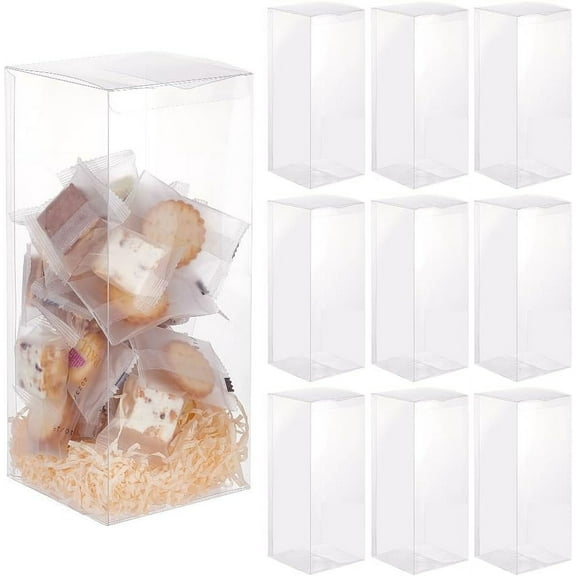 10 PCS PVC Storage Box 3.93x3.93x9.84 Inch Candy Gift Packaging Supplies Rectangular Plastic Boxes for Wedding Valentine Birthday Party Gift Packaging diy Clear