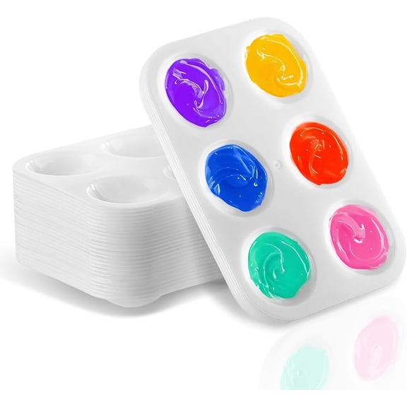 10 PCS Paint Tray Palette, White Plastic Paint Pallets, 6 Well Rectangular Paint Watercolor Palette for Students, Premium Paint Holder Tray for Painting Party, DIY Craft and Art Class