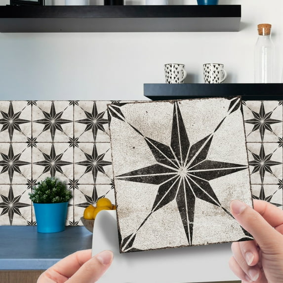 10 PCS Peel and Stick Floor Tile, 6"x6" Vinyl Moroccan Style Floor Tiles, Removable and Waterproof Flooring Tiles for Renters, Stick on Floor Tiles for Bathroom, Kitchen, Staircase