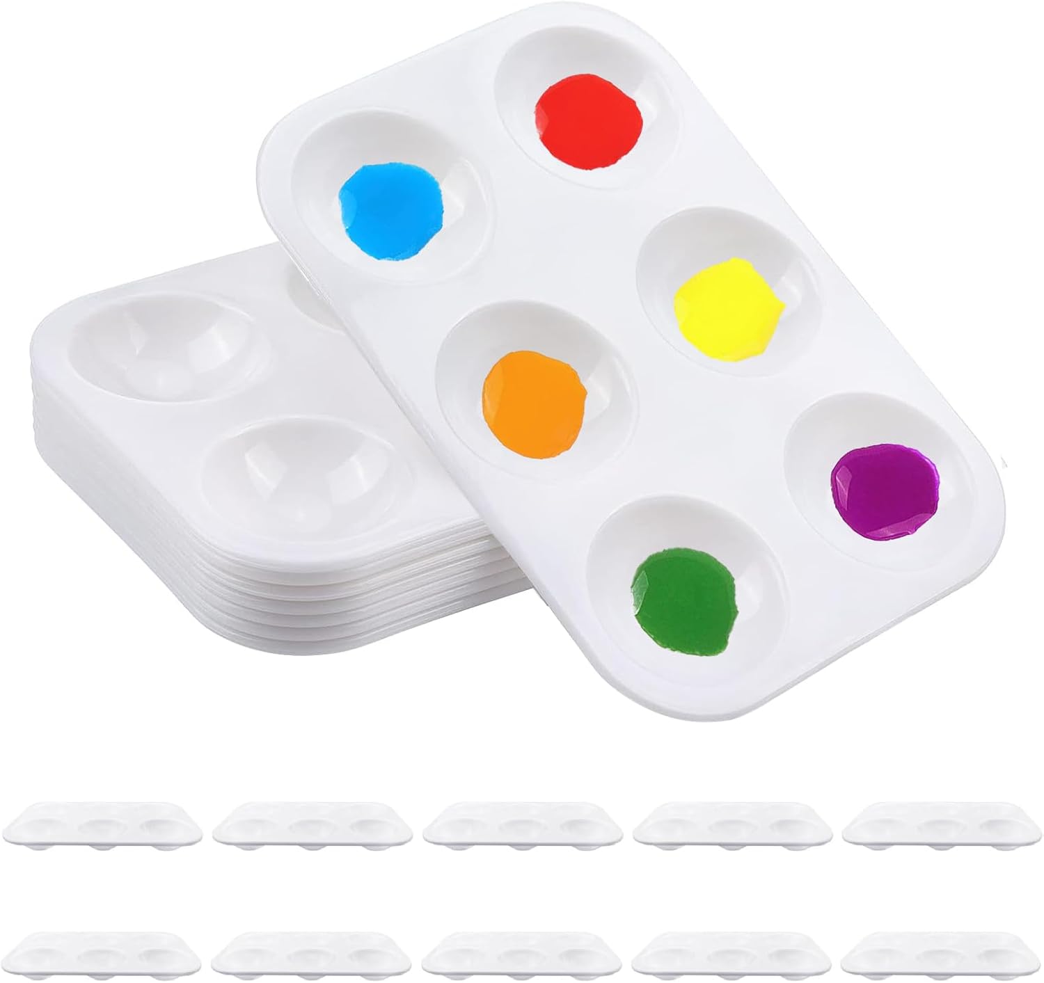 Paint Palette Rectangular 10 PCS Plastic Paint Palettes, 6 Wells Rectangular White Tray Palettes ...