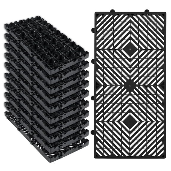 10 PCS Plastic Pallets, 23.6"x11.8"x1.18" Lightweight Waterproof Floor Pallet, Breathable Grid Ventilation Pallets, for Garage, Supermarket, Basement, Industrial, Black