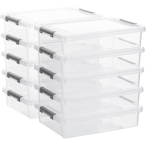 10 PCS Plastic Storage Bins with Latching Lids Portable Project Case Clear File Box Stackable Storage Containers for Organizing A4 Paper, Photo, Document, Scrapbook