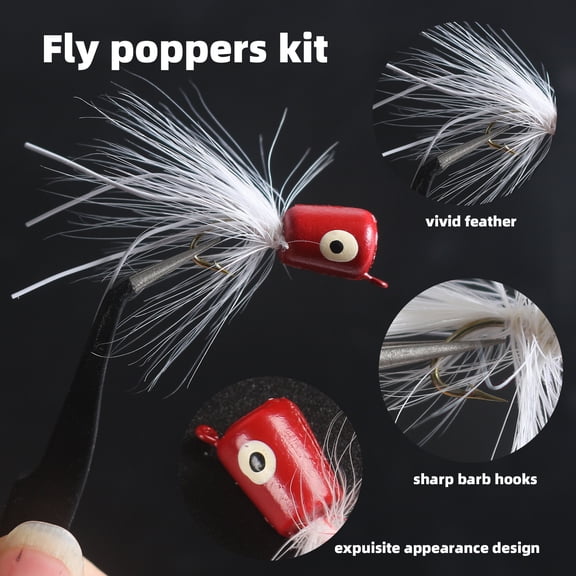 10 PCS Popper Fly Fishing Lures, Bass Hooks for Panfish, Bluegill, and Crappie Topwater Fishing Gear