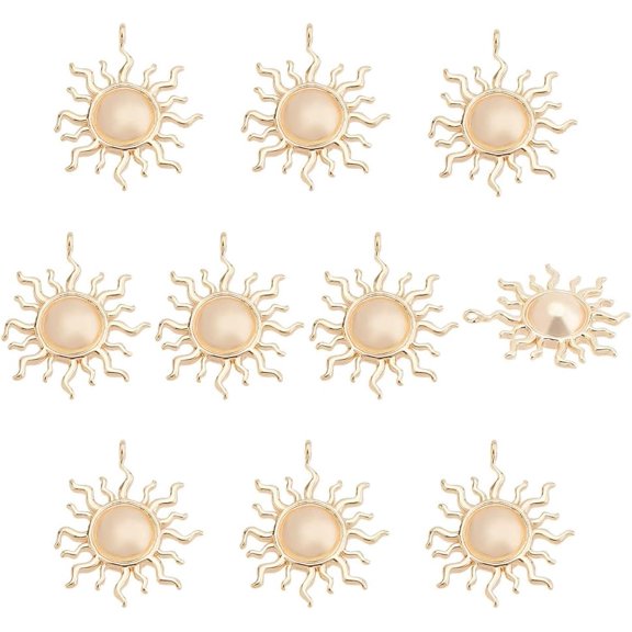 10 PCS Real 18k Gold Plated Brass Charms 15.5x15x2mm Celestial Solar Eclipse Pendant with Horizontal Ring Charms for DIY Necklaces and Jewellery Making