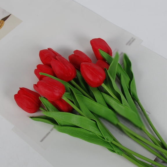 10 PCS Real Touch Artificial Tulip Flowers 13 Inch PU Tulips Stems, Multicolor Spring Bouquet for Easter, Mother's Day, Valentine's Decor, Wedding, and Home Floral Arrangements -E