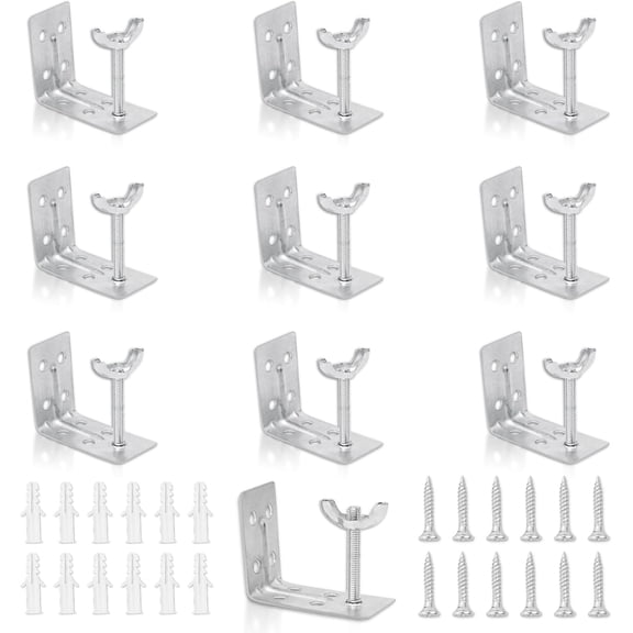 10 PCS Roman Shade Wall L Bracket with Wingnut, Cellular Shade Mounting Brackets, Blind Brackets for Woven Wood, Inside, Ceiling, Fold Shade (Silver)