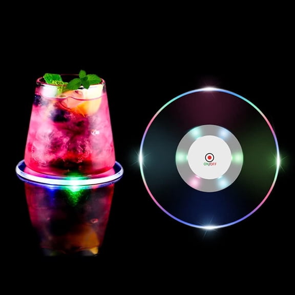 10 PCS Round Ultra-Thin LED Drink Coasters, Luminous Non-Slip Waterproof Transparent LED Bar Beer Beverage Coasters w/ 10 PCS Extra Batteries for Club Wedding Party Decor