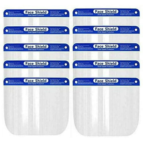 10 PCS Safety Face Shield All-Round Protection Cap Clear Wide Visor Spitting Anti-Fog Lens, Transparent Shield Elastic Band for Men Women WAREHOUSE OFFICE INDOOR OUTDOOR-USA Seller FAST Shipping