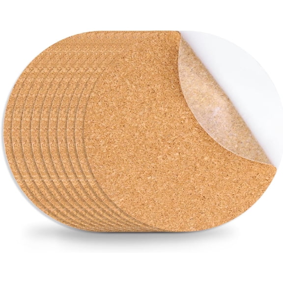 10 PCS Self-Adhesive Cork Sheets, 0.03 Inches Thick Small Board Roll Tiles Fabric Corks for Coasters, Wall, Wedding Party, DIY Crafts Decorations (4 in-Round)