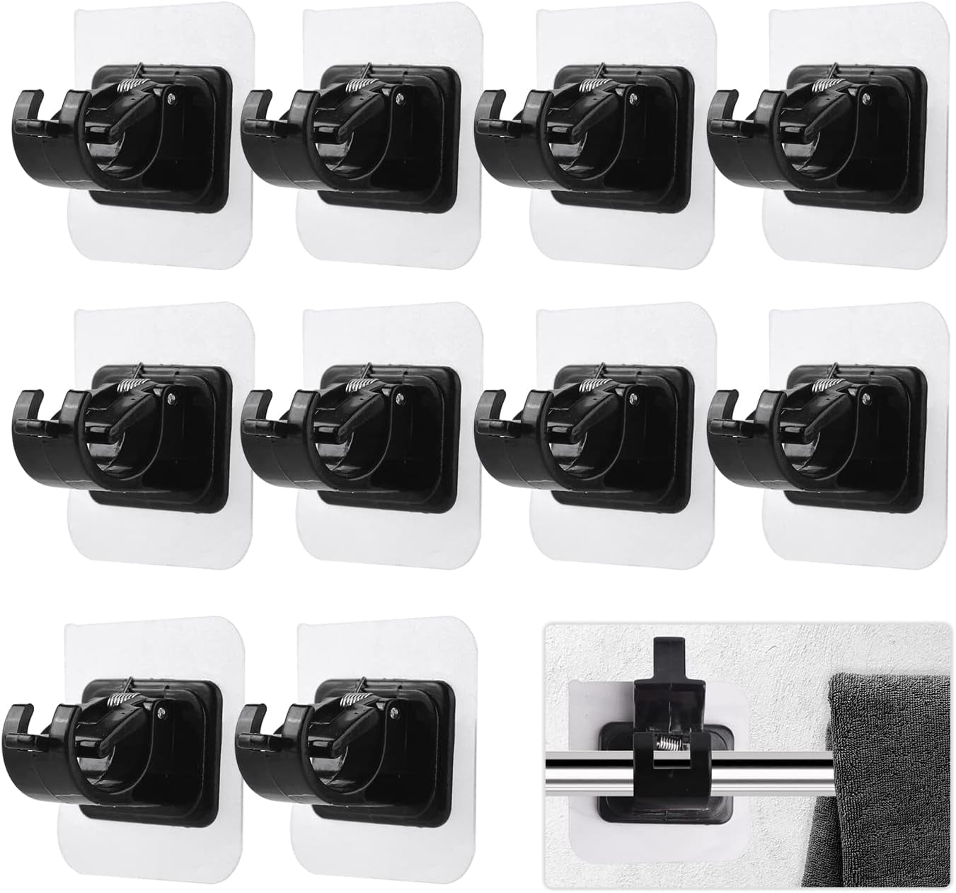 10 PCS Self Adhesive Curtain Rod Holder Hooks, Curtain Rod Support No Drill Curtain Rod Brackets, Easy to Hang Clip, Nail Free Curtain Rod Support Fixed Support, Black