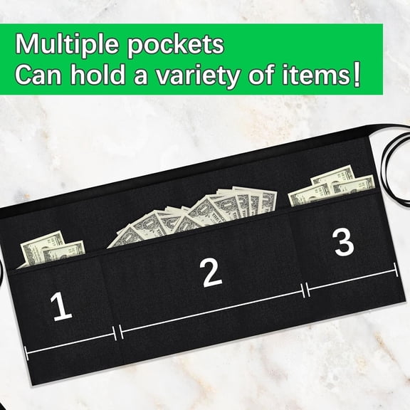 10 PCS Server aprons with 3 pockets - Reinforced tailor edge restaurant apronblack waitress apron (10 PCS) (10 PCS)