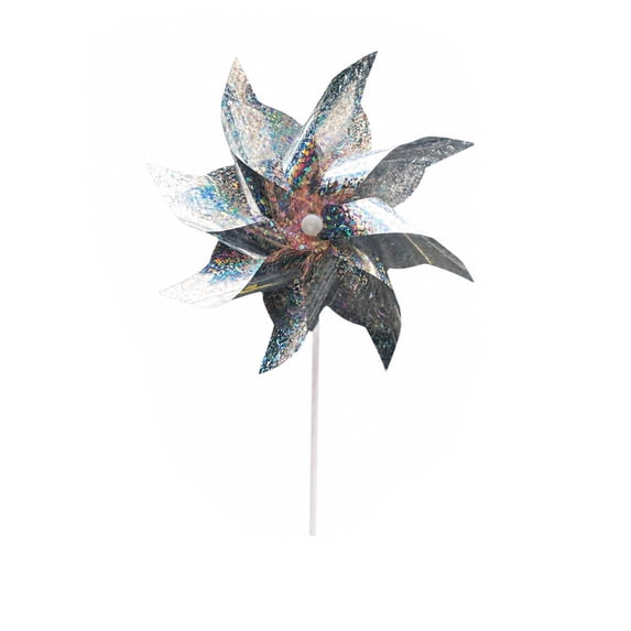 10 PCS Silver Reflective Pinwheels with Stakes 15.5 inches, Windmill Wind Spinners for Outdoor Garden Lawn Yard Decor, Foil Pin Wheels for Bird and Animal Deterrent