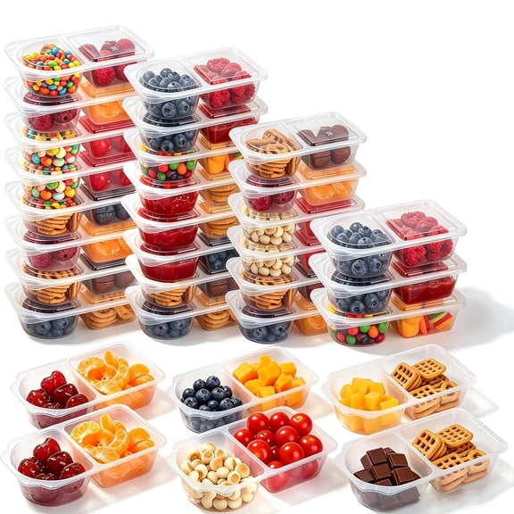 10 Sets snack containers with lids,snack pack containers 2 compartment snack containers For refrigerating sauces, outdoor takeout, and travel condiment containers with lids