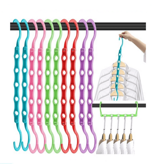 10 PCS Space Saving Hangers, 5-Hole Magic Hangers - Sturdy Plastic Hanger, Closet Organizers for Clothes Storage, College Dorm Essentials, Home Organization (Color)