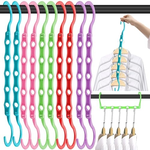 10 PCS Space Saving Hangers,5-Hole Magic Hangers - Sturdy Plastic Hanger,Closet Organizers for Clothes Storage,College Dorm Essentials,Home Organization (Color)