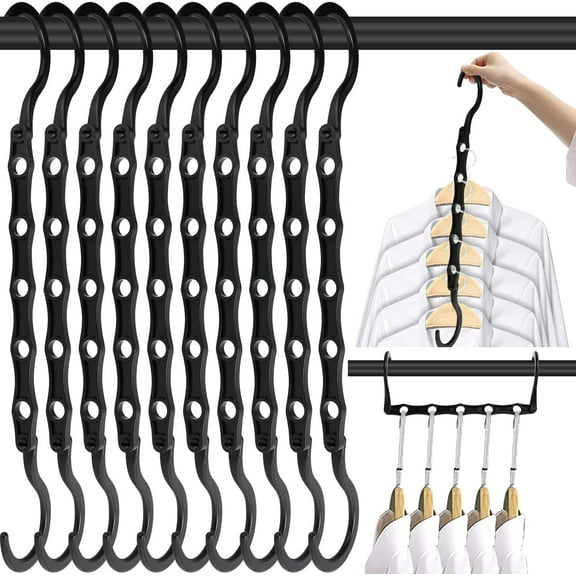10 PCS Space Saving Hangers, 5-Hole Magic Hangers - Sturdy Plastic Hanger, Closet Organizers for Clothes Storage, College Dorm Essentials, Home Organization (Gray)