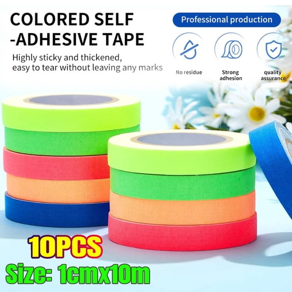 10 PCS Spike Tape Set - 1 cm x 10 m Neon Gaffer Tape, 5 Bright Colors | Dry Erase & Stage Floor Marking | Non-Reflective Pinstripe Tape for Hula Hoops, Theater, Sports