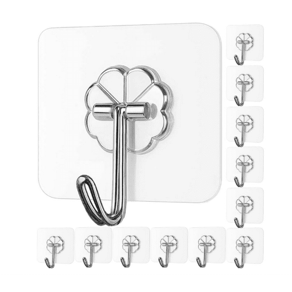 10 PCS Stainless Steel Adhesive Sticky Hooks Heavy Duty Wall Hook Hangers