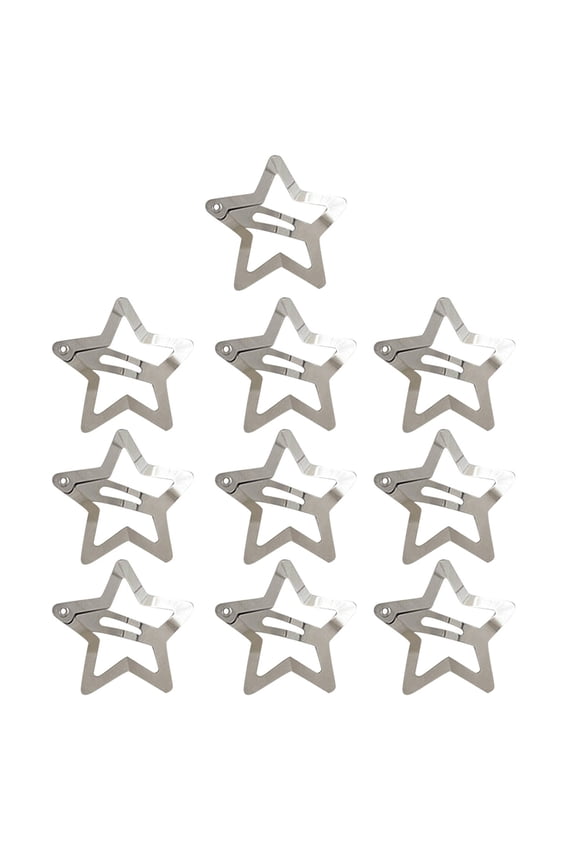 10 PCS Star Barrettes Non Metal Hair Clips for Girls and Women Silver 2000s Button Style Hair Accessories 10PCS