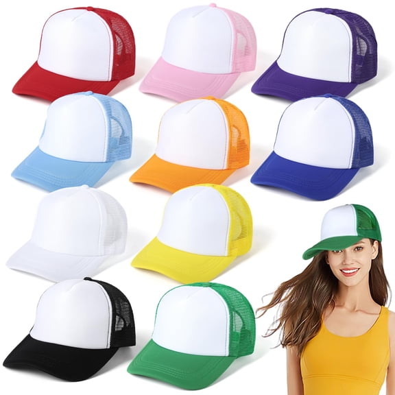 10 PCS Sublimation Blank Trucker Hats - Polyester Foam Mesh Snapback Baseball Cap