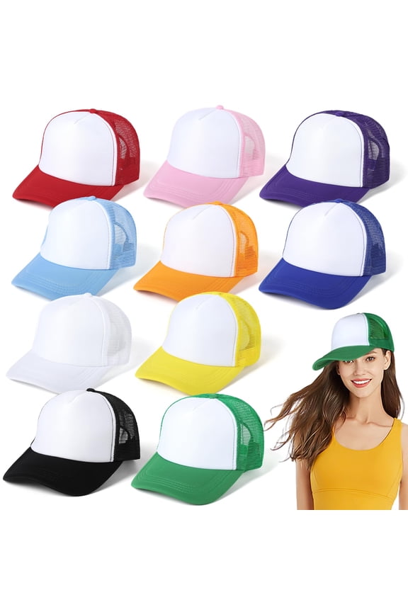 10 PCS Sublimation Blank Trucker Hats - Polyester Foam Mesh Snapback Baseball Cap