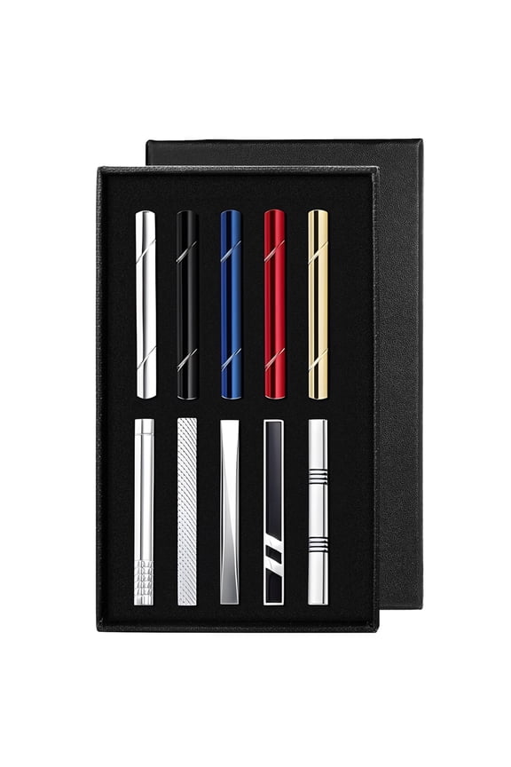 10 PCS Tie Clips for Men, Tie Clip Set with Present Box, Classic Tie Bar Set for Regular Ties, Necktie Wedding Business Clips
