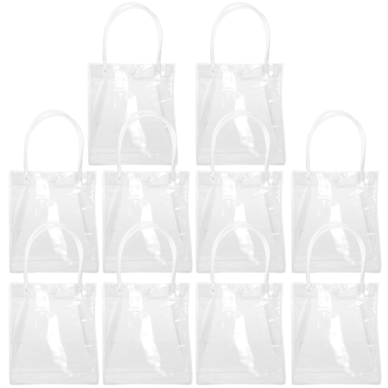 10 PCS Transparent Tote Bag Clear Bags for Gifts Plastic Reusable Shopping Button Present Packaging Wrapping Pvc