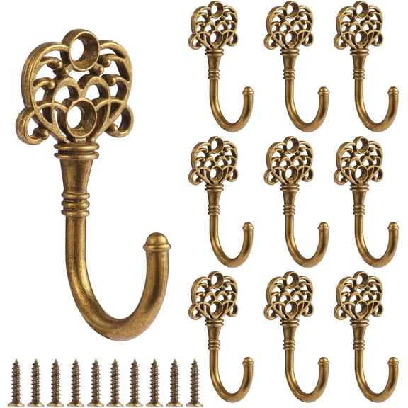 10 PCS Vintage Metal Wall Hooks, Bohemian Decorative Hook with Screws, Wall Hooks for Hanging Towel/Coat (Bronze)