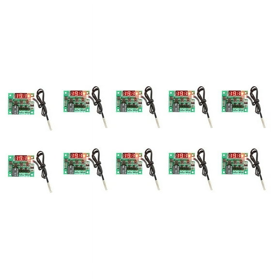 10 PCS W1209 DC 12V Red Heat Cool Temp Thermostat Temperature Control Switch Temperature Controller,10 x temperature control board 10 x connecting cable,as shown
