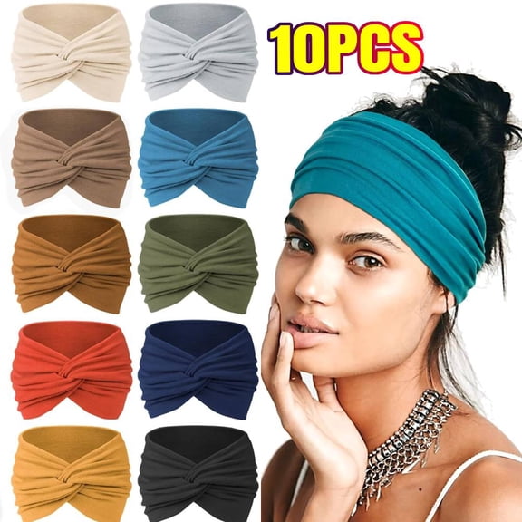 10 PCS Wide Headbands for Women-Women Headbands African Wide Hair Wrap Extra Turban Head Bands Non-slip Big Hair Bands for Lady Large Sport Workout