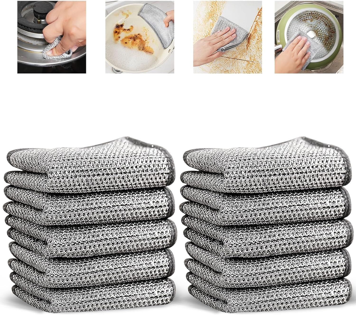 5 Panni Cucina Multiuso Con Filo Argento: Spugne Lavabili Doppio Lato Per Piatti E Pentole